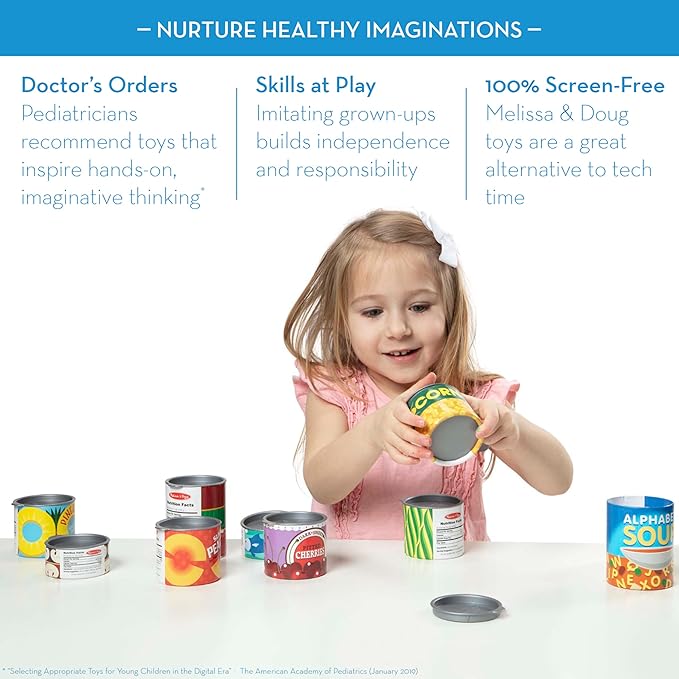 Melissa & Doug Let's Play House, 10 Grocery Cans with Removable Lids, Toy Food & Play Kitchen Accessories, Preschool Learning Toys for Girls & Boys 3+