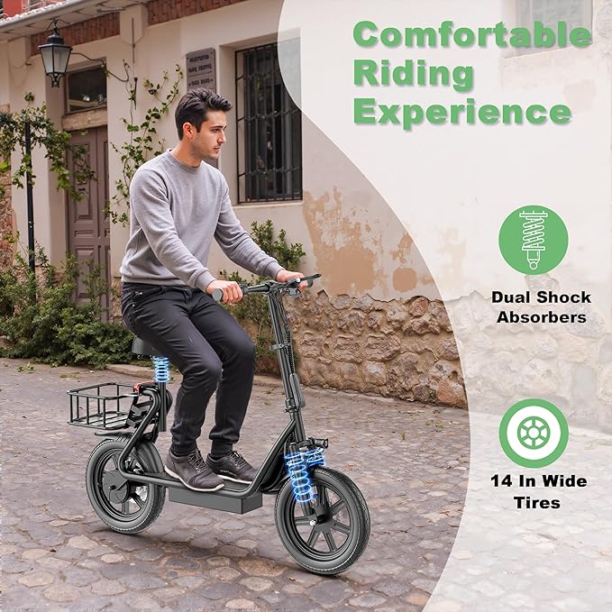 NAVIC Electric Scooter with Dual Suspension/Braking, 350W/500W Motor, 19/22 Mph, Max 22/27/49Mi Range, Foldable E Scooter for Adults with App