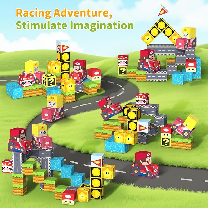 35 PCS Mini Magnetic Tiles Travel Set with Portable Iron Storage Box, STEM Educational Magnetic Building Blocks for Kids Ages 3-8, Montessori Sensory Toys Gifts for Toddler, Boys & Girls