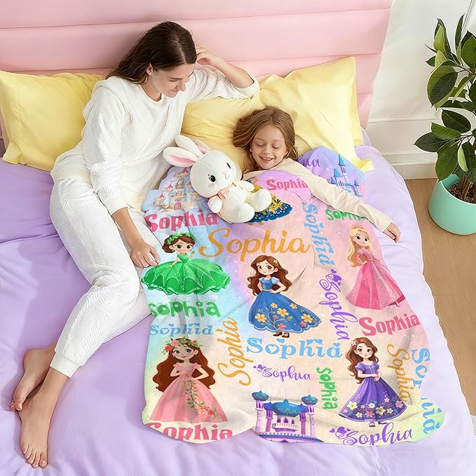 Custom Girl Blanket with Name Personalized Cute Pink Princess Blanket for Newborn Customized Soft Flannel Throw Blanket Memorial Gift for Toddler on Birthday Baby Shower Christmas (Pink Princess)