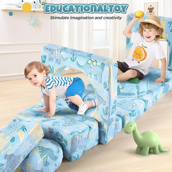 13 PCS Kids Play Couch, Modular Kids Play Couch,Glowing Toddler Couch, Kid Play Couch Sofa for Playroom and Bedroom (Blue)