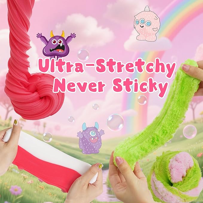 Monster Slime Kit 6×100ml, Slime Variety Pack with Different Textures, Fun Sensory Slimes Toys for Kids Adults, Slime Party Favors for Christmas Halloween Birthday Gifts