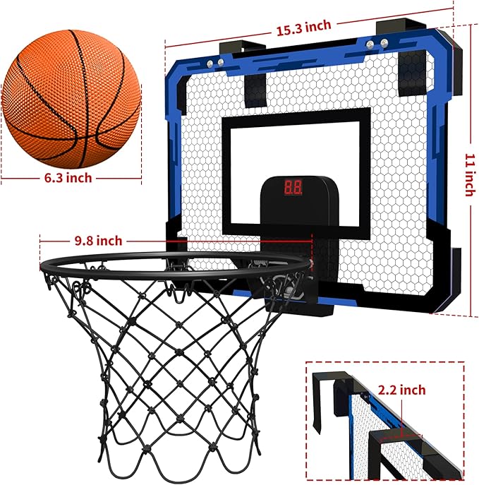 QDRAGON Indoor Basketball Hoop for Kids, Over The Door Basketball Hoops, Mini Hoop with Scoreboard & 3 Balls, Basketball Toys Gifts for 5 6 7 8 9 10 11 12 Year Old Boys Girls Teens