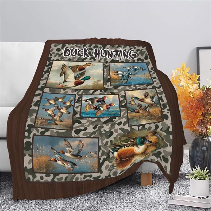 Duck Throw Blanket Hunting Mallard Duck Stuff Gifts for Kids Girls Boys Adults Women Men Soft Cozy Warm Plush Fluffy Fuzzy Fleece Blanket Decor 50''X60''