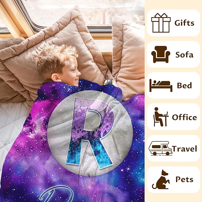 Custom Blanket Gifts with Name for Kids Boys Girls - Personalized Flannel Throw Blanket Soft Cozy Fuzzy Bed Throws - Name Monogram Blankets for Couch Sofa Bed Decor