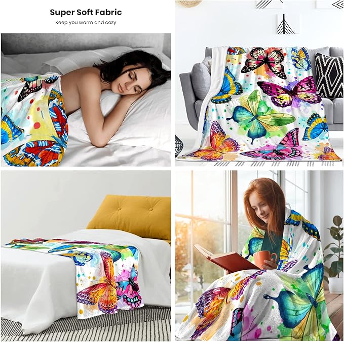 Butterfly Blanket Beautiful Butterfly Throw Blanket Ultra Soft Flannel Colorful Butterflies Blanket Gifts for Kids Adults 60"X50"