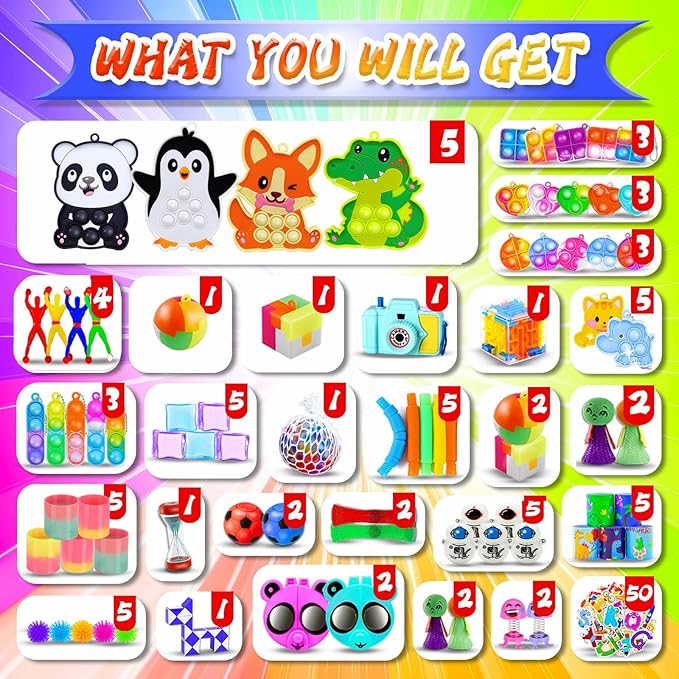 1000+Party Favors for Kids Fidget Toys Pack Bulk Prize Box Treasure Box Goodie Bag Pinata Stuffers Carnival Prizes Classroom Rewards Fillers for Kids