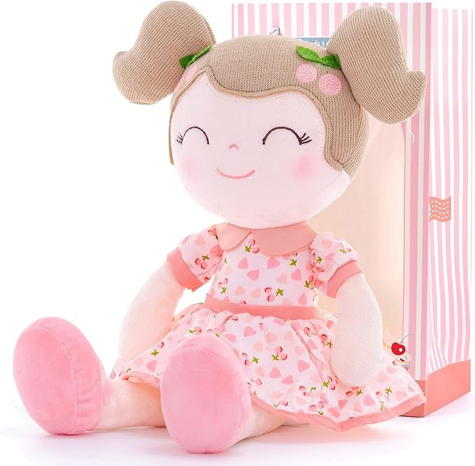 Gloveleya Baby Doll Girl Gifts Plush Toys Soft Dolls Baby Gifts Cherry Girl Pink