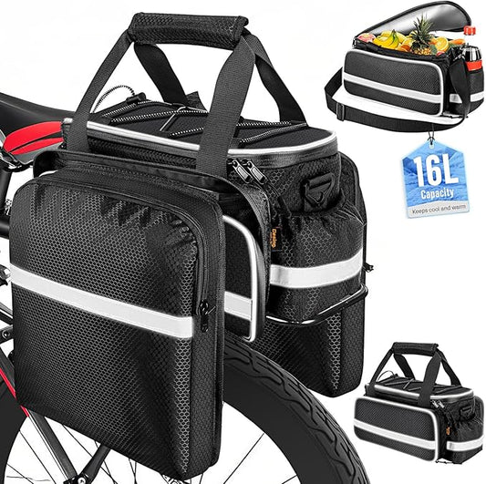 Desing Wish 16L Bike Bags for Bicycle Rear Rack Large Capacity Insulated Bicycle Rack Pouch Ebike Pannier Bag Bike Saddle Seat Pouch for Cycling Trip/Commuter (Black)