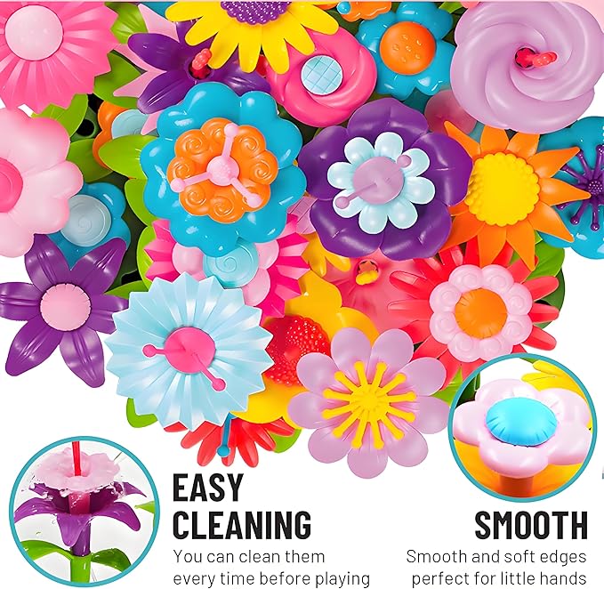 FUNZBO 138pcs Flower Garden Building Set - Christmas Spring Toys for 3 4 5 6 7 Years Old Girl, Sorting & Stacking Building Block, STEM Montessori Educational Toy for Kid Toddler Birthday Gift