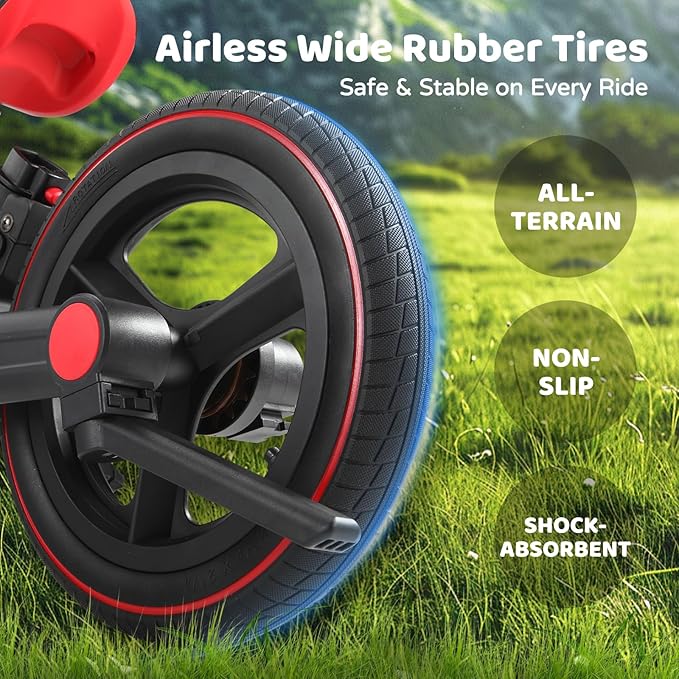 JMMD Toddler Bike with Push Handle for Kids 18-60 Months, 6 in 1 Foldable Push Bike with Training Wheels, Pedals, Brakes, Kickstand, Kid Balance Bike Gift & Toys for Boy & Girl