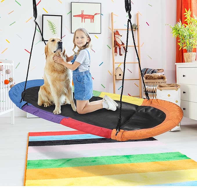 RedSwing 65" Saucer Swing for Kids, Giant Platform Swing for Outdoor Playground, Flying Oval Surf Swing Strong Heavy Duty, 500lbs Weight Capacity, Easy to Asssemble, Rainbow