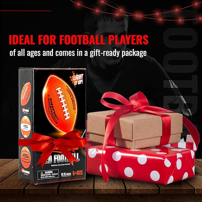 Wave Runner LED Light-Up Football - Glow in The Dark Football Games- Size 10.35 in. with Pump and Batteries Included | Perfect Football Game Gifts for Teen Boys Ages 7-15 Football Fans & Players