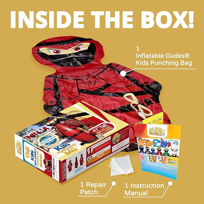 INFLATABLE DUDES Ninja Toy 47 Inches -Kids Punching Bag | Already Filled with Sand| Bop Bag | Inflatable Bopper | Boxing | Ninja Birthday Party | Party Decorations | Punching Bag for Kids- (Sam)