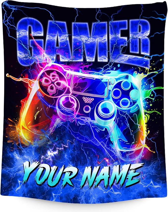 Blanket for Boys Gaming Blankets Personalized Gifts for Gamer Lovers, Soft Plush Cozy Throw for Son Grandson Kids Room Decor (4 Sizes)