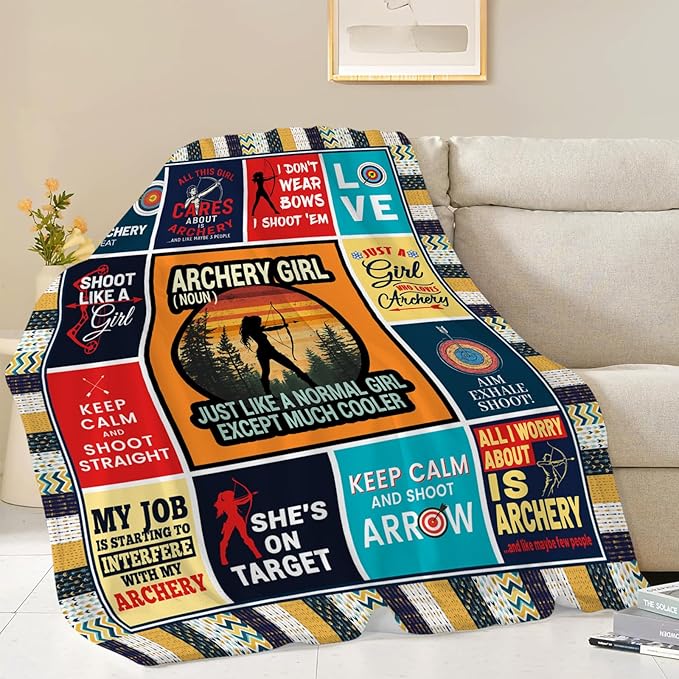 Archery Blanket, Archery Throw Blanket, Sports Gifts Blankets Stuff Fleece Flannel Plush for Girls Women Men Boys Lovers Adults Soft Bedding Gift for Sofa Bed Office Home Decor 60"x50"
