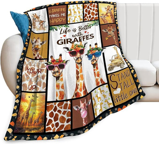 Giraffe Blanket, Giraffes Throw Blanket, Animal Gifts Blankets Stuff Fleece Flannel Plush for Women Men Boys Girls Lovers Adults Soft Bedding Gift for Sofa Bed Office Home Decor 80"x60"