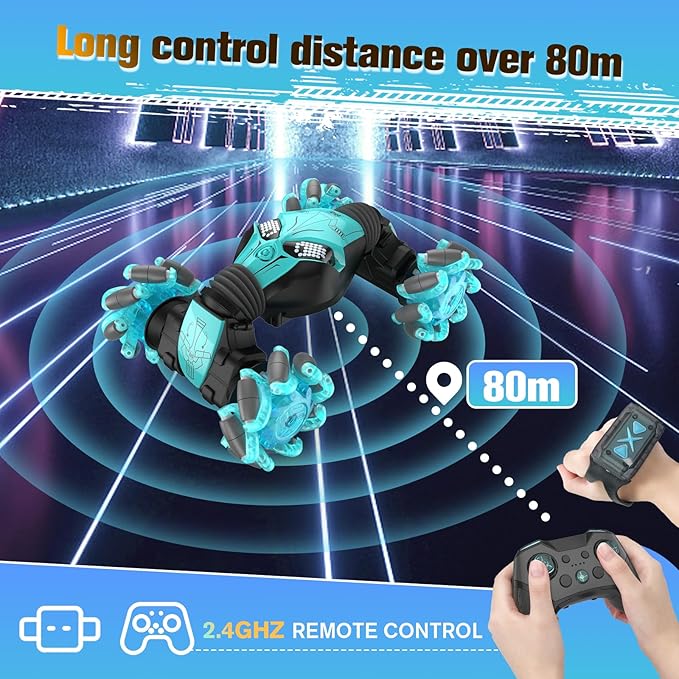 1:12 Gesture Sensing RC Stunt Car, 4WD Hand Controlled Remote Control Twist Cars with Light & Music, 360° Rotate Transform Drift, Gifts for 6-8-12 Kids Age 6 7 8 9 10 11 12 Yrs Old‌(Bule)
