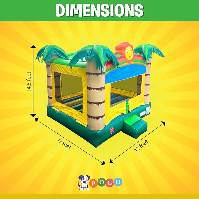 Crossover No-Print Tropical Smiley Face Inflatable Bounce House, Bouncy Jump Castle for Kids and Toddlers, Outdoor Birthday Party Jumping Bouncer, Commercial-Grade, Without Blower, 13 x 12 x 14.5 Ft