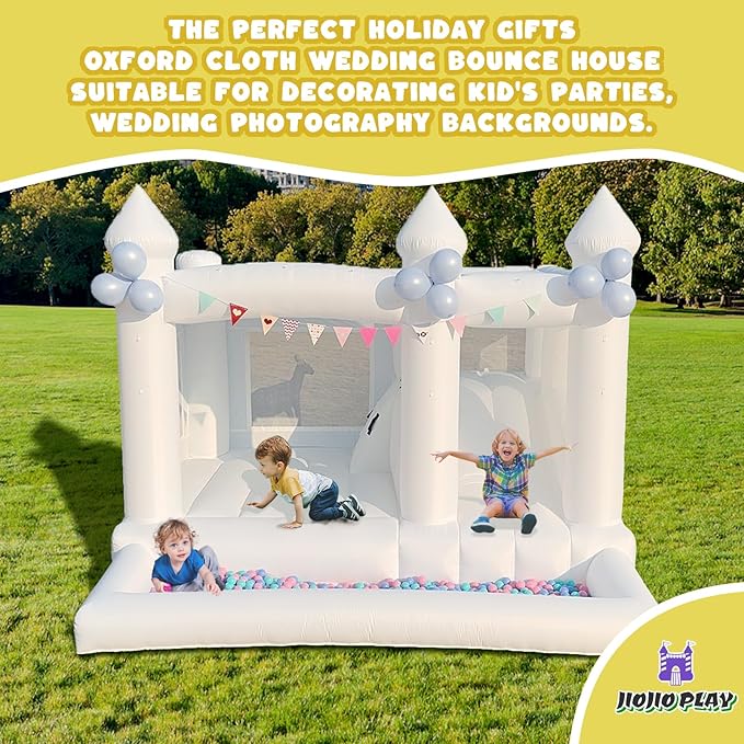 13FTx13FT Oxford White Inflatable Bounce House Big Castle with Ball Pit and Slide Bounce House for Kids 3-12 Indoor and Outdoor Bouncing Castles with Hair Dryers Birthday Parties Wedding Decorations