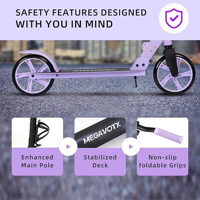 Foldable Kids Scooter with 8 inch Sturdy Wheels - Scooters for Kids, Teens, Adults Ages 8+, Adjustable Handlebar, Gift for Boys&Girls, 220lbs Max Load, Bearing ABEC7,Cup Holder