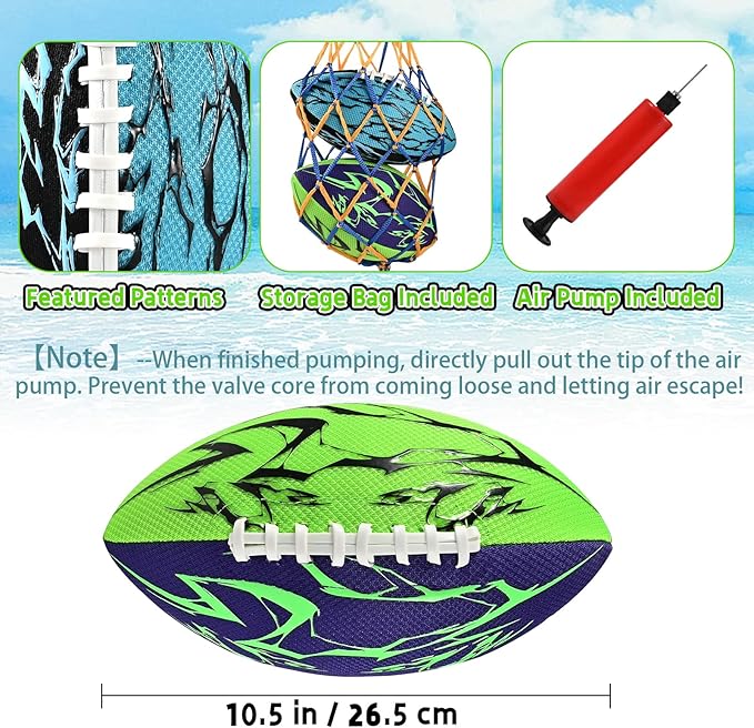 Pool Football & Water Football 2 Pack | 10.6in Oversized Beach Toys with Enhanced 3-Layer Grip | for Swimming Pool, Beach Games & Family Fun | Includes Pump, Net Bag & Gift Box (Kids Ages 8-12)