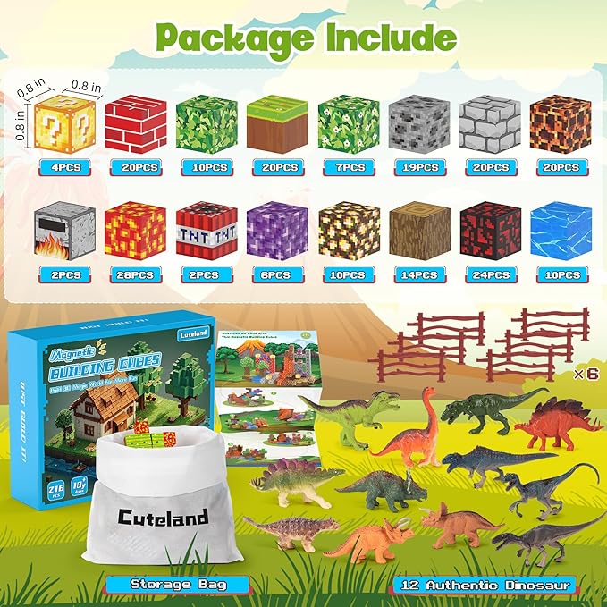 Magnetic Blocks 216Pcs Volcano Style, Learning Toys for Kids Ages 3-8,Birthday Gifts for Boys and Girls