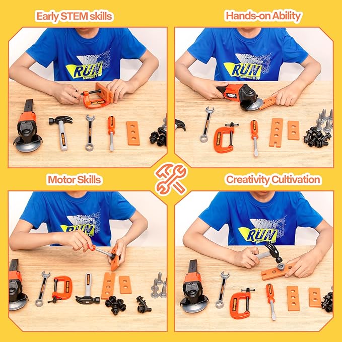 Kids Tool Set-Zealous Pretend Construction Toy with Kids Tool Belt, Toddler Tool Set with Angle Grinder Toys & Circular Saw, Child Play Tool Set for Boys Girls Ages 3,4,5,6,7 Years Old