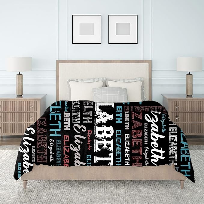 Ship Next Day, Personalized Baby Blanket with Name - Printed in USA, Custom Name Blanket for Boys Girls Kids, Customized Flannel Blankets Gifts for Teen Shower Toddlers Christmas Brithday