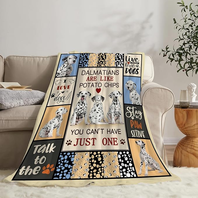 Dalmatian Dog Blanket Spotted Dog Lovers Throw Blankets for Girls Boys Stuff Animal Plush Cozy Flannel Fleece Ultra Soft Fuzzy Party Blanket for Bed Couch Sofa 60"X50"