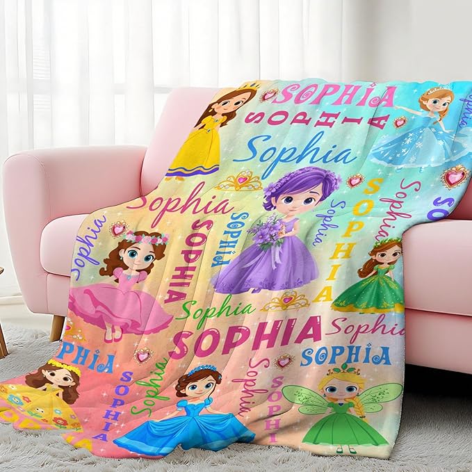 Custom Girl Blanket with Name Personalized Cute Pink Princess Blanket for Newborn Customized Soft Flannel Throw Blanket Gift for Toddler on Birthday Baby Shower Christmas