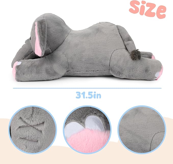 31.5" Large Elephant Stuffed Animal, Giant Grey Elephant Plush Toy Huge Size Fluffy Plushy Jumbo Plushie Birthday Gift for Kids,Toddlers