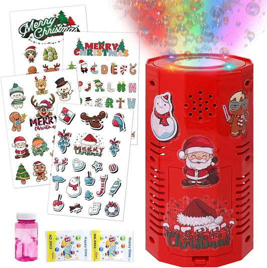 Fireworks Bubble Machine with DIY Sticker,Portable Automatic Bubble Machine with Lights and Closeable Music/DIY Sticker,Bubble Maker Toys for Kids & Adults Outside Activities Parties Wedding Christmas