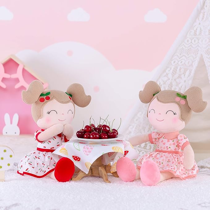 Gloveleya Baby Doll Girl Gifts Plush Toys Soft Dolls Baby Gifts Cherry Girl Pink
