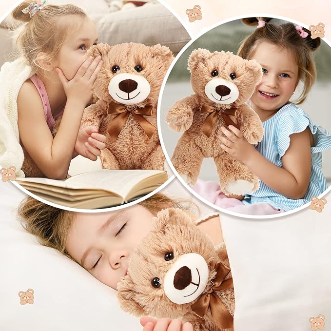 HyDren 6 Pcs Bear Stuffed Animal Plush Toys Soft Plush Dolls Bear Sleeping and Playing Toys for Baby Shower Decoration Boy(Long Plush,Light Brown)