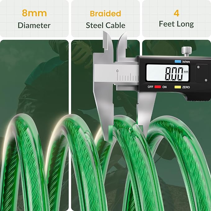 Titanker Bike Lock Cable, 4 Feet Bike Cable Lock Basic Self Coiling Kids Bike Lock Combination with Complimentary Mounting Bracket, 5/16 Inch Diameter (4FT, Green-8mm)