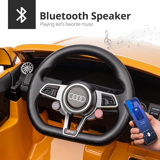 Licensed Audi Electric Kids Car, 12V Kids Ride-on Toy Car for Toddlers w/Remote - Yellow