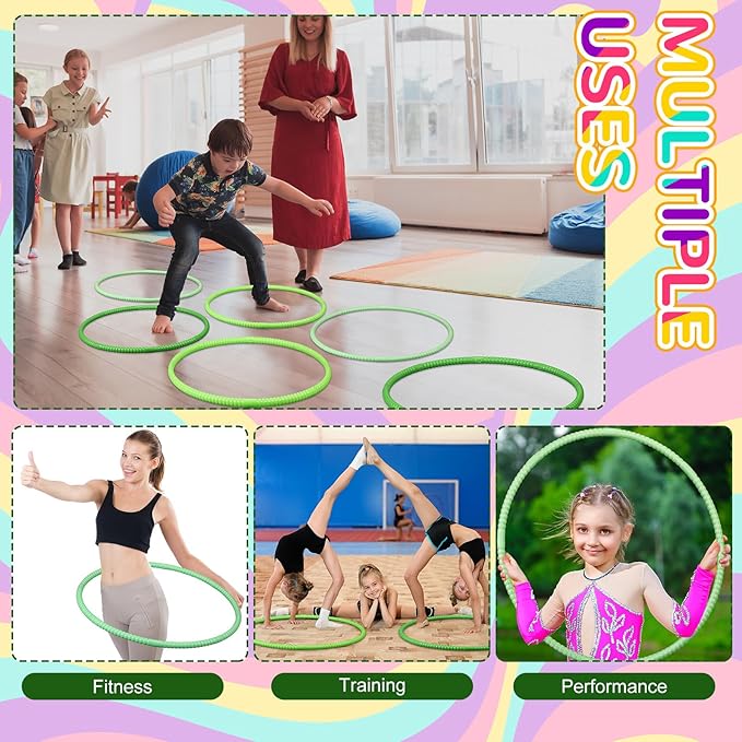 Sratte 12 Pcs Toy Hoop for Kid Detachable Adjustable Toy Hoop Colored Exercise Ring Plastic Circle for Kid Teen Gymnastics Equipment Require Self Assembly (28 Inch,Green Series)