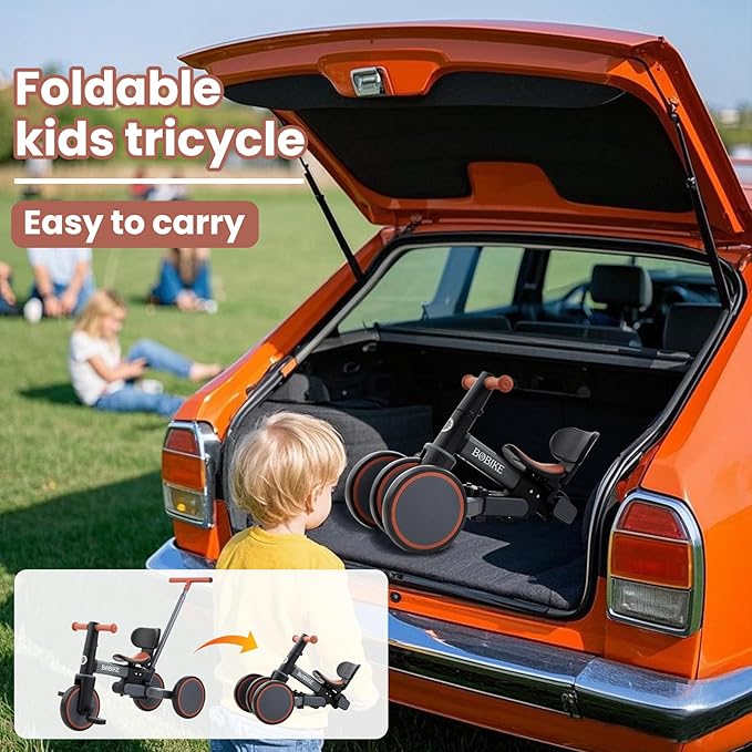 5-in-1 Tricycle for Toddlers 18 Months to 5 Years Old, Toddler Bike, Kids Tricycle with Push Handle and Backrest, Toddler Balance Bike with Easy Assembly for Boys and Girls. (Grey)