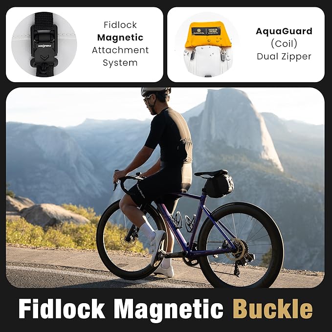 Lumiere & Co. Maximus Magnetic Bike Seat Bag – Quick-Attach Saddle Bag with AquaGuard Zippers, Secure Under-Seat Storage for Cycling Gear & Accessories