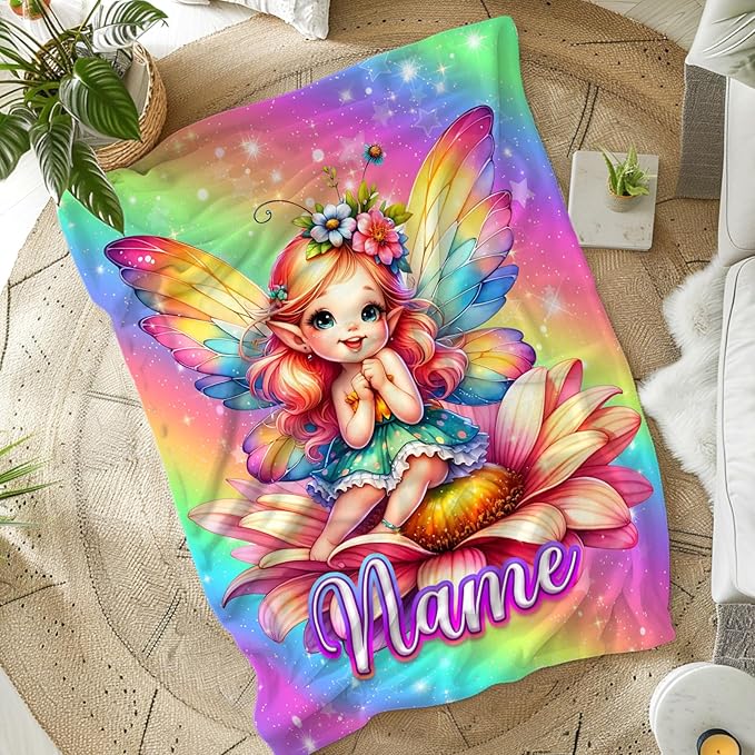 Kids Blanket for Girls Toddlers Fairy Lovers Personalized Cute Stuff Gifts, 30x40 Inches Small Soft Cozy Warm Custom Fairy Throws with Name Gifts for Sofa Chairs Lap Cars
