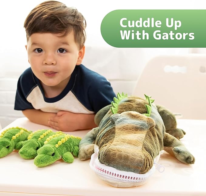 PREXTEX Stuffed Alligator Toy with 3 Baby Alligators - Alligator Plush Mommy with 3 Zippered Stuffed Alligator Babies, Ideal Stuffed Animal for Boy or Girl Playtime - 3-5 Years