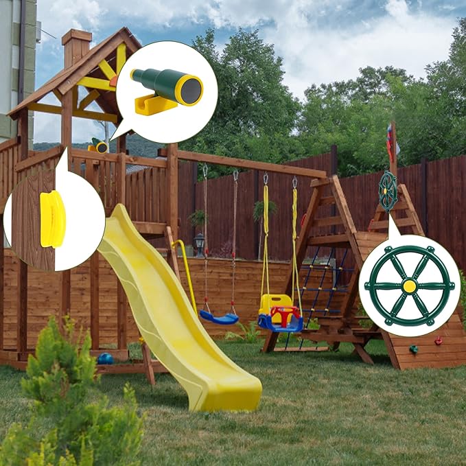 RedSwing Playground Accessories for Kids, Play Set Attachments with Pirate Ship Wheel, Telescope and Telephone for Outdoor Backyard, Swing Set Replacement for Treehouse, Easy to Set Up