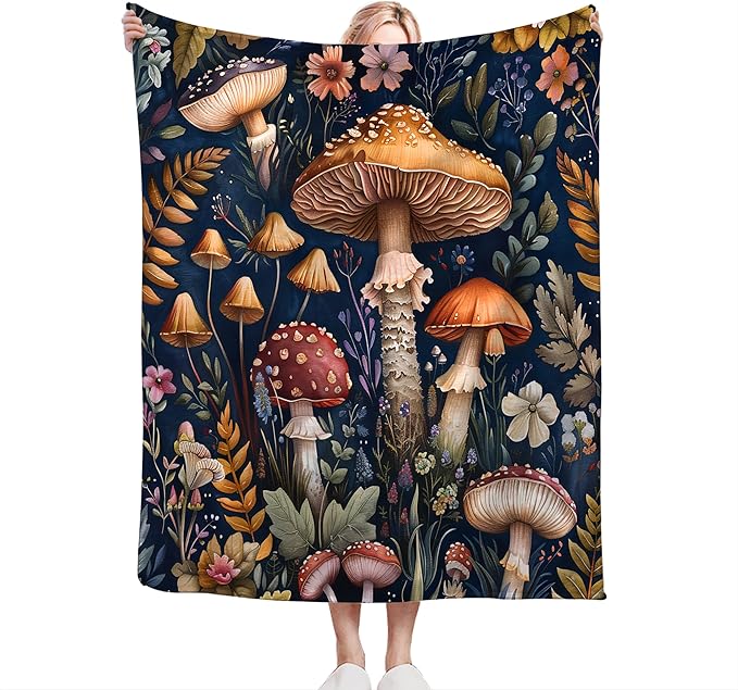 Mushroom Throw Blanket for Girls, Women, Men, Boys - Soft Warm Cozy Fleece Blanket for Couch, Sofa, Bed - Mushroom Gifts and Decor - 60"x50"
