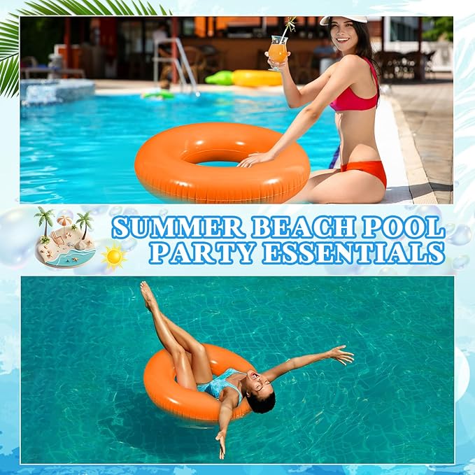 6 Pcs Inflatable Pool Floats 24 Inches Swim Tube Bulk Swimming Ring Pool Floaties for Beach Party Decorations Women and Men River Lake Summer Vacation Holiday (Orange)