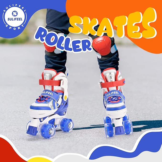 SULIFEEL Rainbow Unicorn 4 Size Adjustable Light up Roller Skates for Girls Boys for Kids