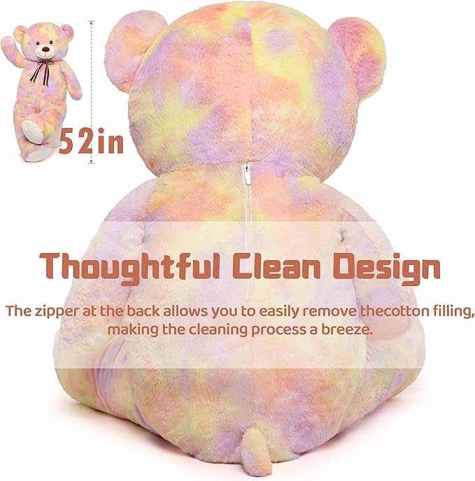 Tezituor Big Teddy Bear,52'' Giant Stuffed Animal,Large Soft Bear Plush Toy,Plushie for Warmth & Comfort for Girlfriend Girls Boys Girlfriend for Valentine, Christmas, Birthday,Rainbow Yellow