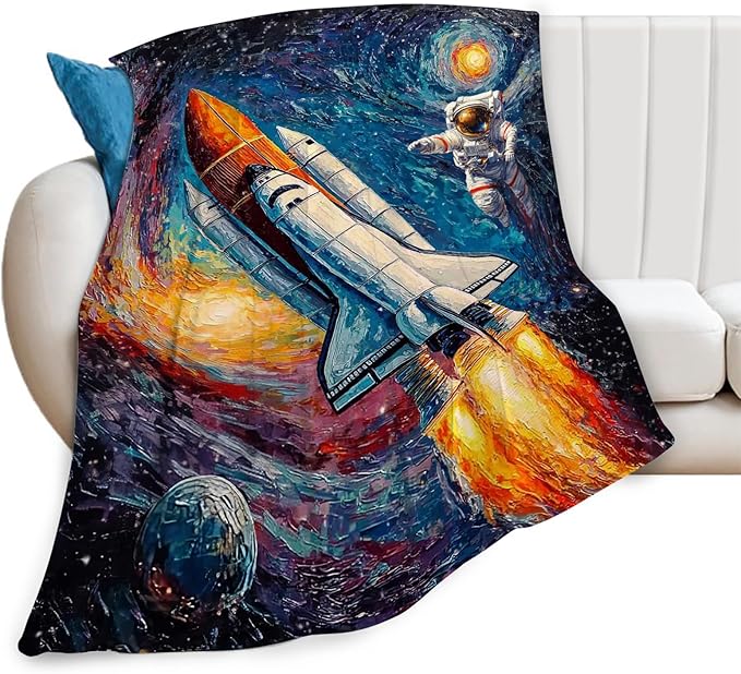 Space Rocket Blanket Astronaut Throw Blankets Gifts for Girls Boys Kids Soft Cozy Fleece Plush for Couch Sofa Bed 60"x50"