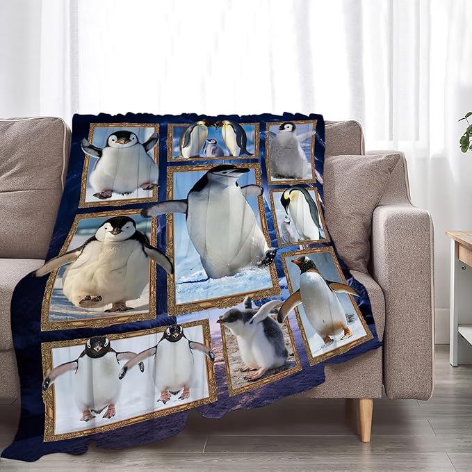 Penguin Blanket Fleece Soft Warm Plush Penguins Throw Blanket Lightweight Plush Fuzzy Cozy Cute Penguin Blankets for Lover Kids Adult Suitable for Couch Sofa Bed 50"X40"