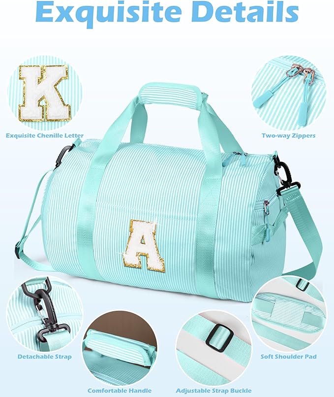 Daughter Birthday Gift, Girls Travel Duffle Bag, Kids Initial Overnight Bags with Shoe Compartment, Personalized Weekend Bag with Cosmetic Pouch, Teen Girl Gifts Trendy Stuff (Letter K)